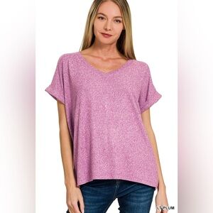 🆕 Zenana SOFT MELANGE HACCI V-NECK TEE